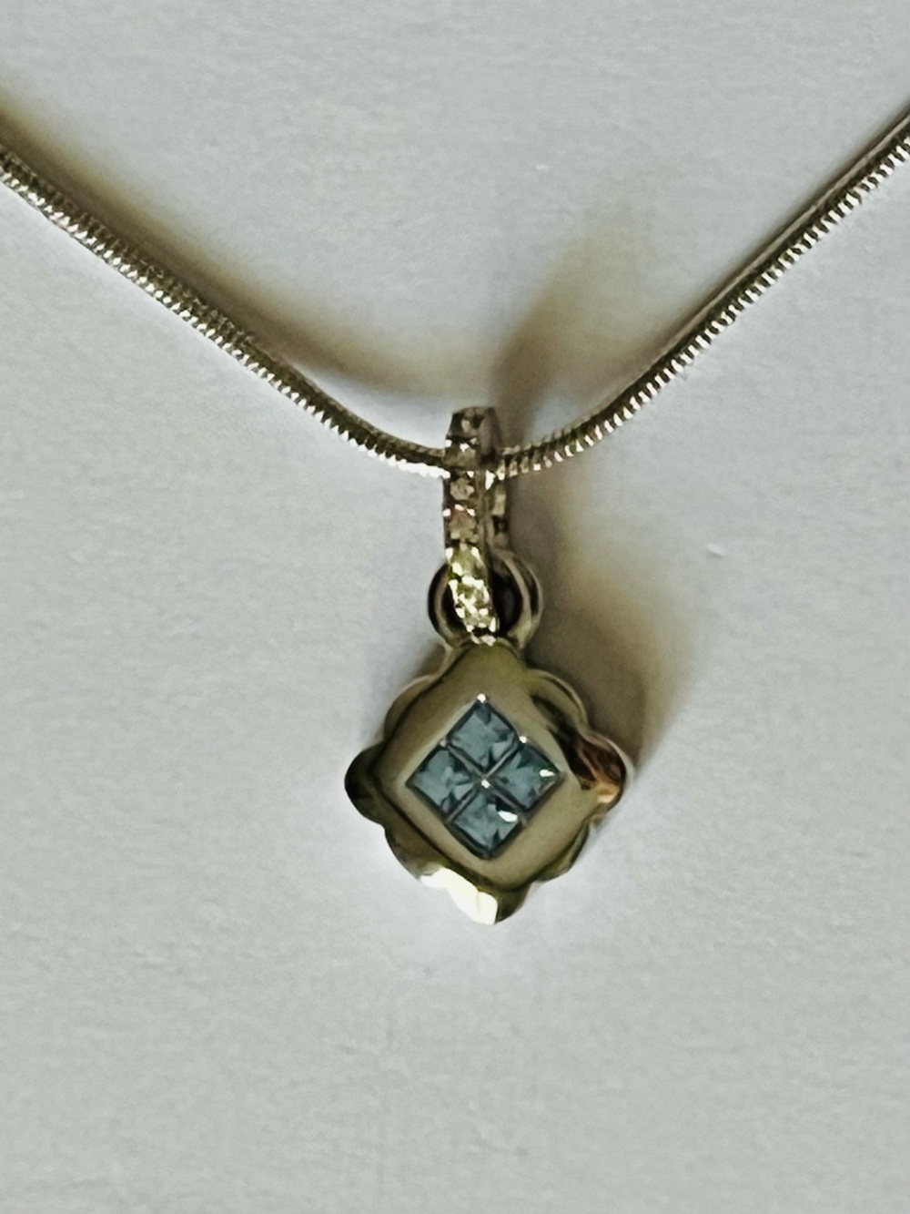 New Swarovski Square Blue Crystals Pendant Necklace With Clear Crystal Accents